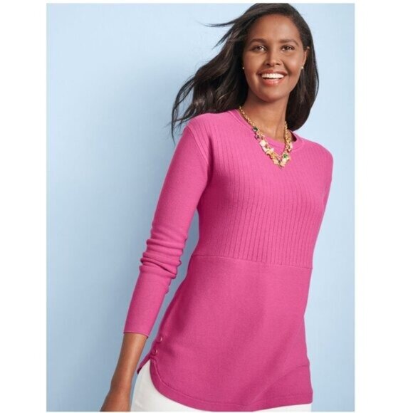 Talbots Button Detail Sweater Mixed Stitch in Pink - M - Picture 1 of 7